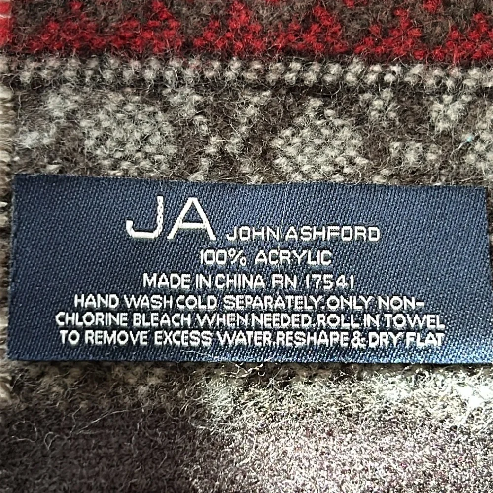 John Ashford Unisex Men Gray Red Pattern Warm Winter Acrylic Muffler Scarf